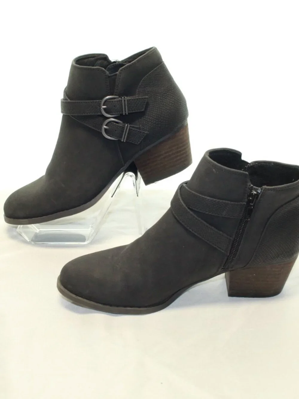 Life Stride SZ 8.5M Black Blaire Western Buckle Faux Nubuck  Side Zip Ankle Boot